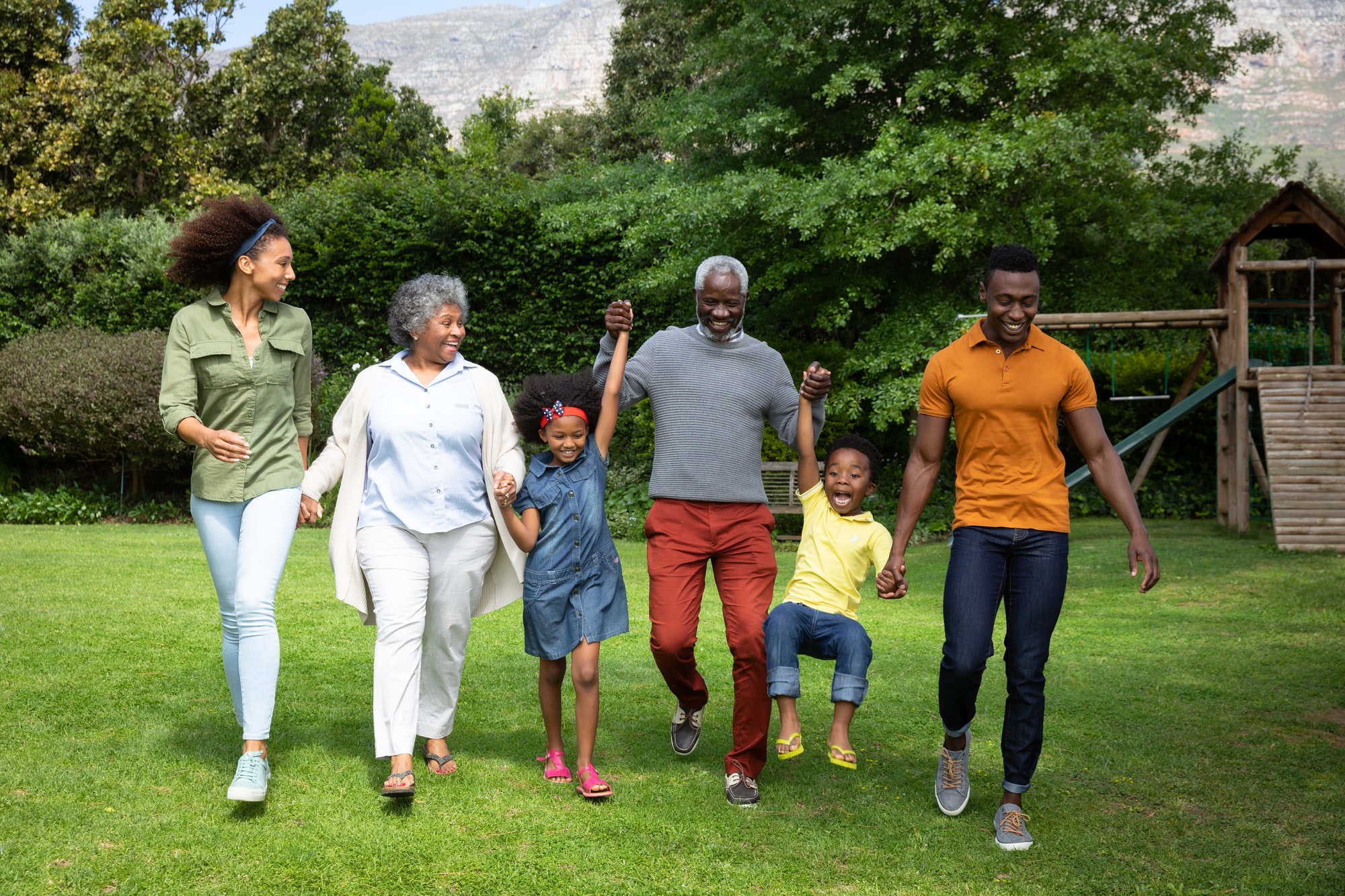 Family spending time together in the garden